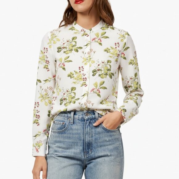 Equipment 100% Silk Blouse White Floral Botanical Print Long Sleeve Small - Picture 1 of 13